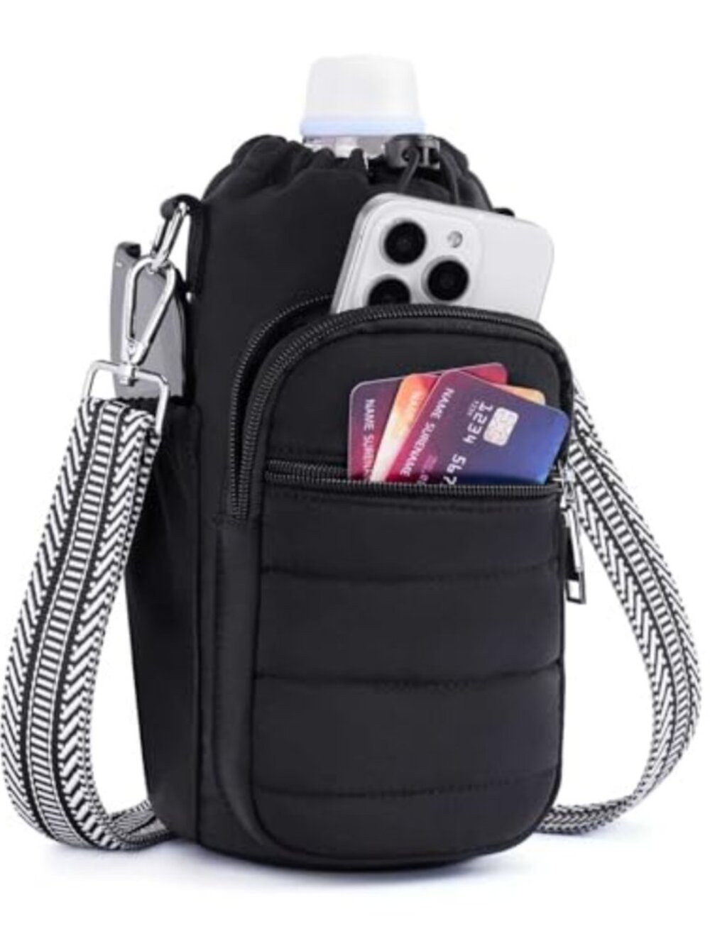Insulated Water Bottle Bag Crossbody Holder Adjustable Strap Walking Hiking
